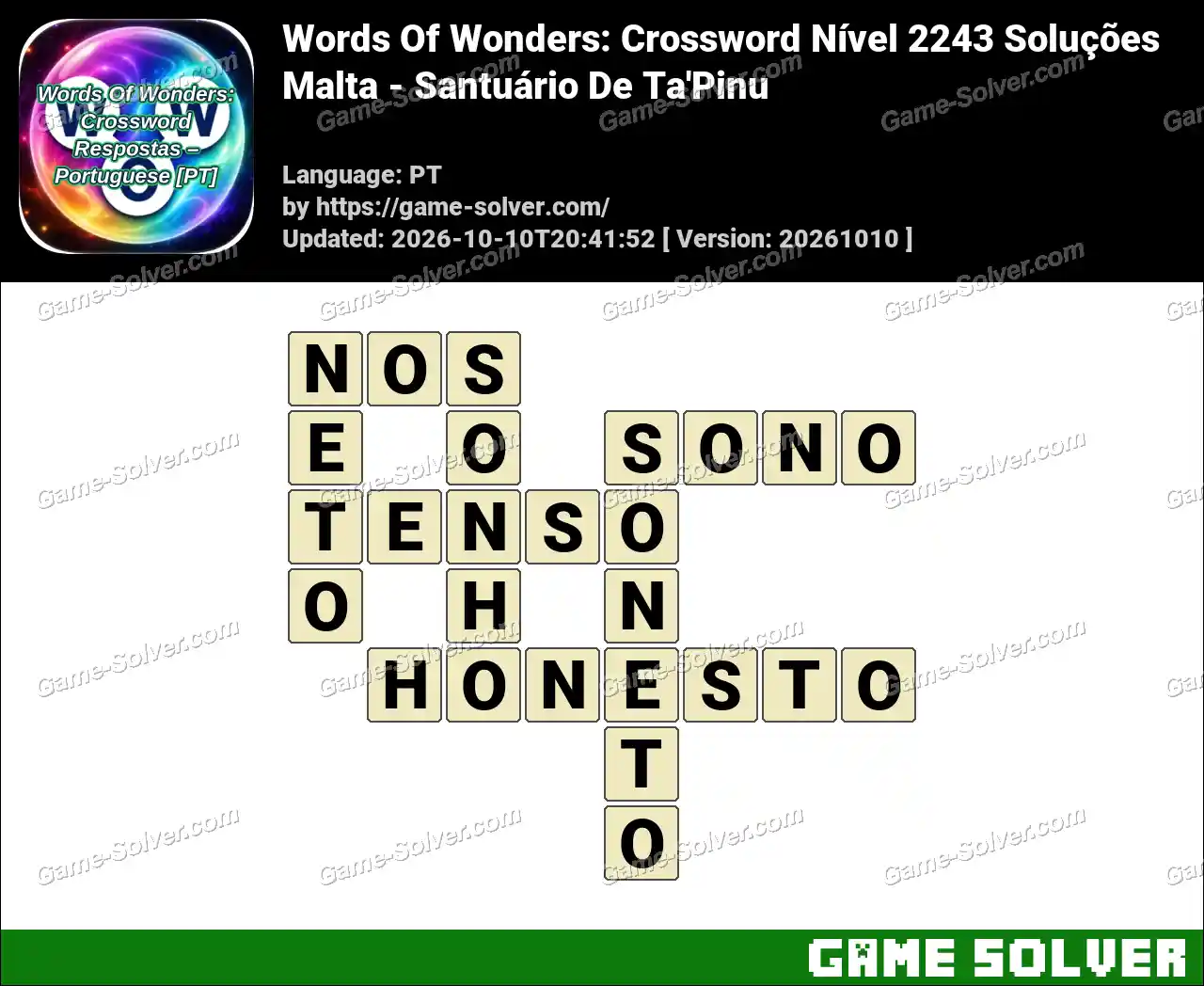 Words Of Wonders: Crossword Nível 2243 Soluções – Malta – Santuário De Ta’Pinu